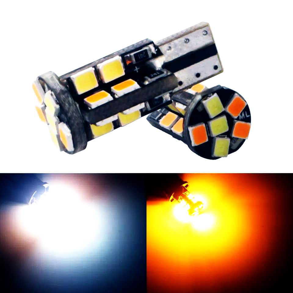 T10 W5W 2 farvet LED pære Hvid+orange - 12v