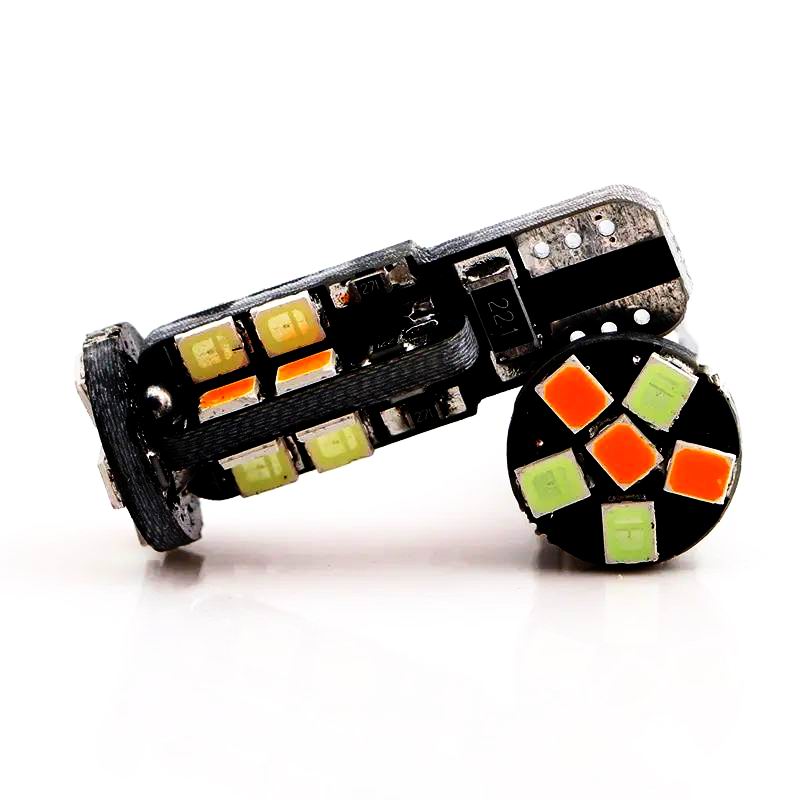 T10 W5W 2 farvet LED pære Hvid+orange - 12v