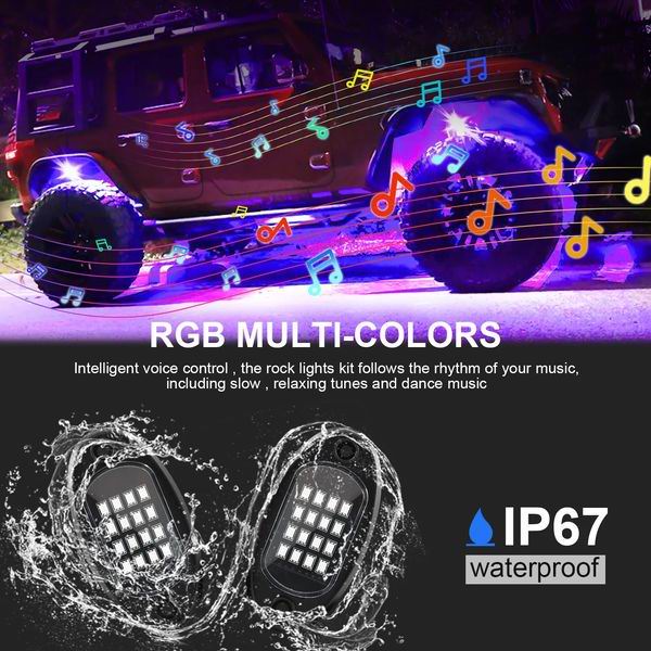 Ambient multicolor ROCK LED lys til montering under bilen - med APP styring