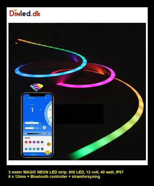 5 meter MAGIC  NEON Led strip, 12 volt,  600 LED. KOMPLET SÆT