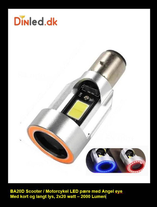 BA20D / H6 LED forlygtepærer til Scooter  / Motorcykel med angel eye - 12v