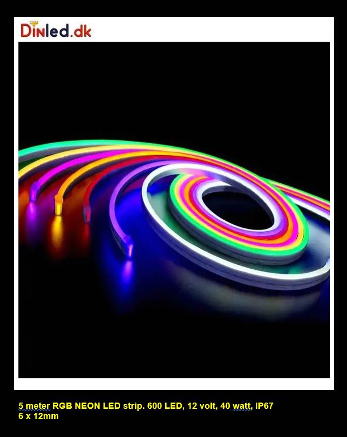 5 meter RGB  NEON Led strip, 12 volt, 40 watt, 3600 lumen, IP67, 600 LED.