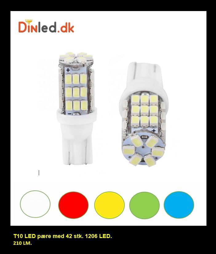 T10 W5W LED pære - 42 SMD LED - 12v