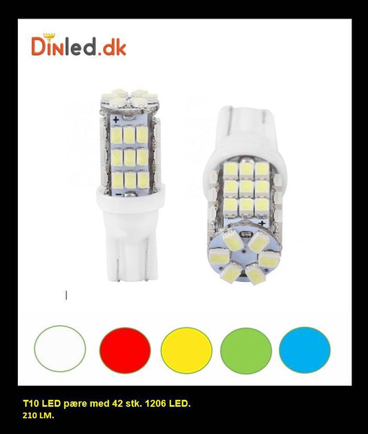 T10 W5W LED pære - 42 SMD LED - 12v
