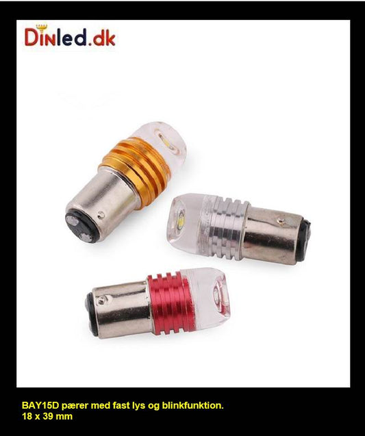 BAY15D LED pære med fast lys og blink - 12v