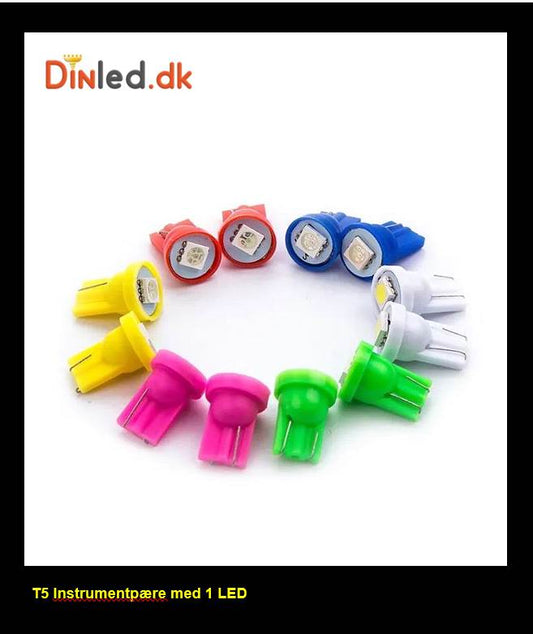 T5 LED Instrument pærer med 1 LED, 12v