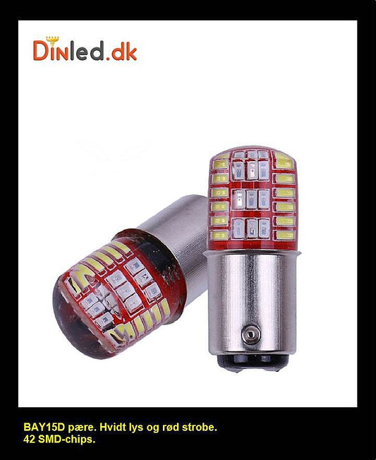 BAY15D LED pære, hvid med rødt blink - 12v