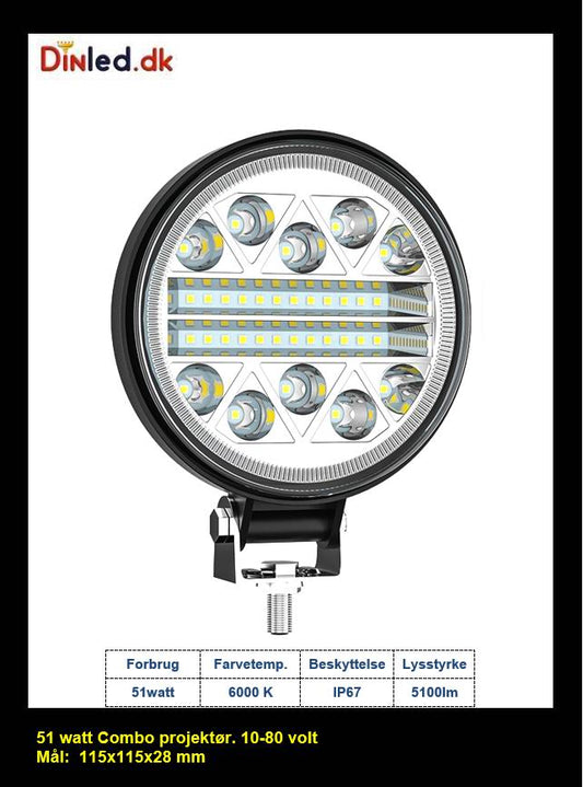LED køretøjs projektør 51 watt COMBO