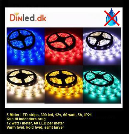 5 meter, 12 volt, 60 watt, 3600 lumen, IP20, 300 LED, Led strip