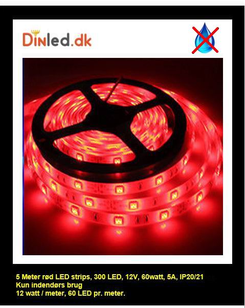 5 meter, 12 volt, 60 watt, 3600 lumen, IP20, 300 LED, Led strip
