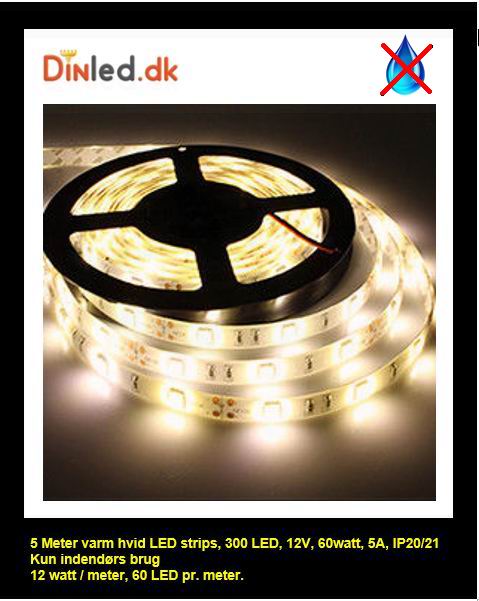 5 meter, 12 volt, 60 watt, 3600 lumen, IP20, 300 LED, Led strip