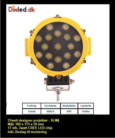 Designer LED køretøjs projektører 51watt 12/24 volt - SPOT