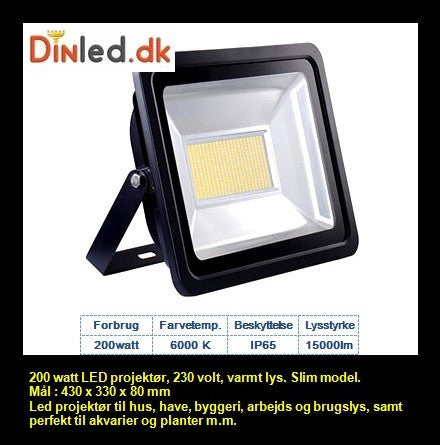 LED slim projektør 200 watt - LAGERRYDNING