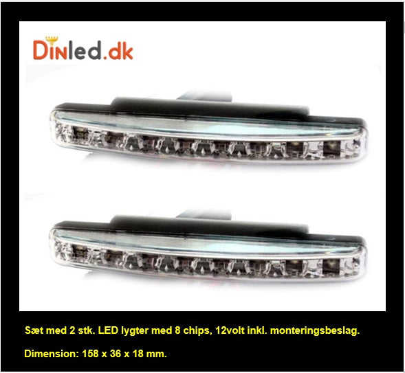 2 stk. LED Lygte med 8 LED chips og monterings sæt 12 volt