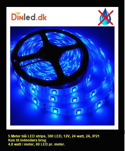 5 meter, 12 volt, 24 watt, 1800 lumen, IP20, 300 LED, Led strip