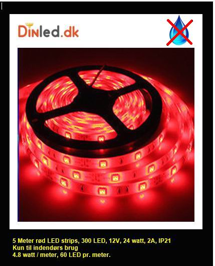 5 meter, 12 volt, 24 watt, 1800 lumen, IP20, 300 LED, Led strip