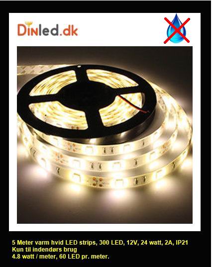 5 meter, 12 volt, 24 watt, 1800 lumen, IP20, 300 LED, Led strip