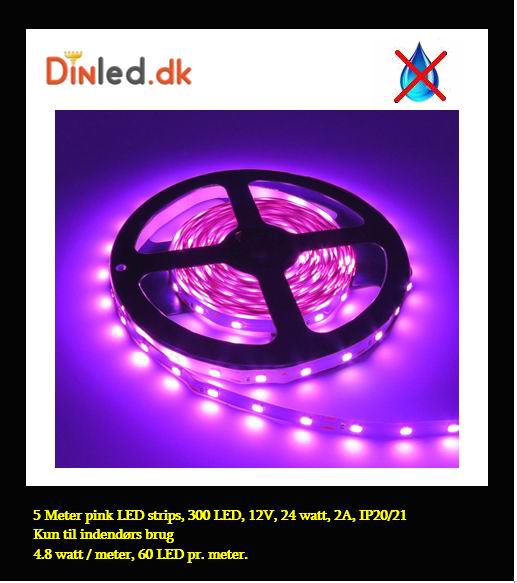 5 meter, 12 volt, 24 watt, 1800 lumen, IP20, 300 LED, Led strip
