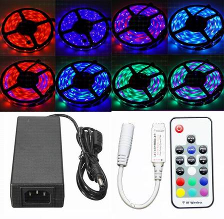 5 meter, 12 volt, 60 watt, 3600 lumen, IP65, 300 LED, RGB Led strip - KOMPLET SÆT