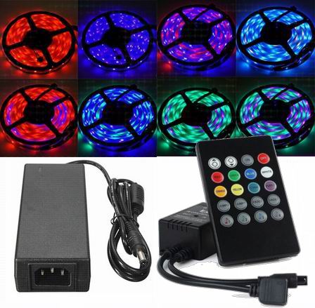 5 meter, 12 volt, 60 watt, 3600 lumen, IP65, 300 LED, RGB Led strip - KOMPLET SÆT