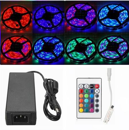 5 meter, 12 volt, 60 watt, 3600 lumen, IP65, 300 LED, RGB Led strip - KOMPLET SÆT