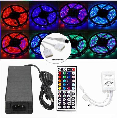 5 meter, 12 volt, 60 watt, 3600 lumen, IP65, 300 LED, RGB Led strip - KOMPLET SÆT