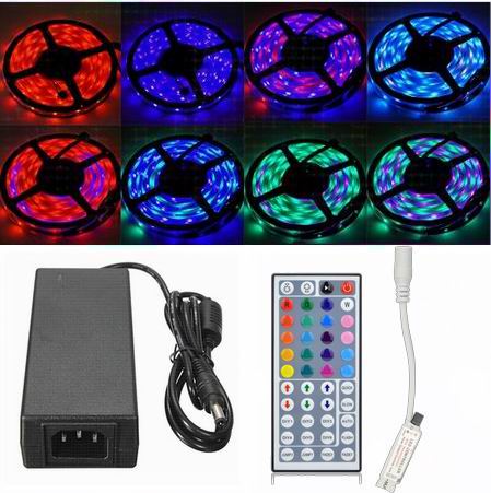 5 meter, 12 volt, 60 watt, 3600 lumen, IP65, 300 LED, RGB Led strip - KOMPLET SÆT