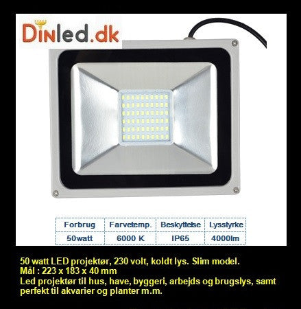 LED slim projektør 50 watt - LAGERRYDNING