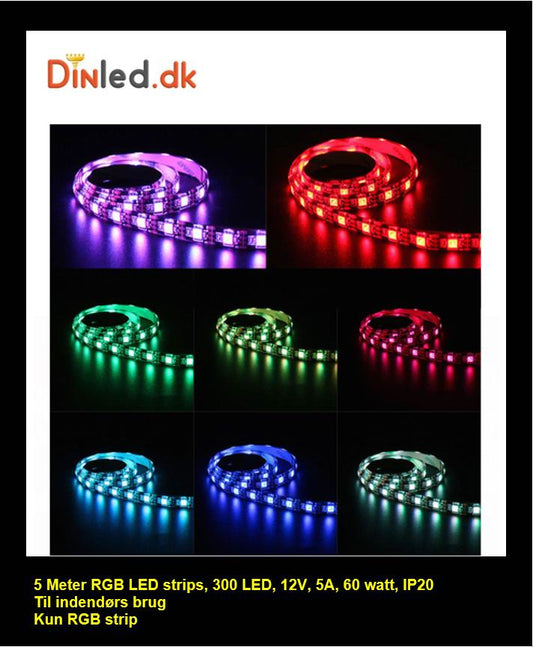 5 meter, 12 volt, 60 watt, 3600 lumen, IP20, 300 LED, RGB Led strip