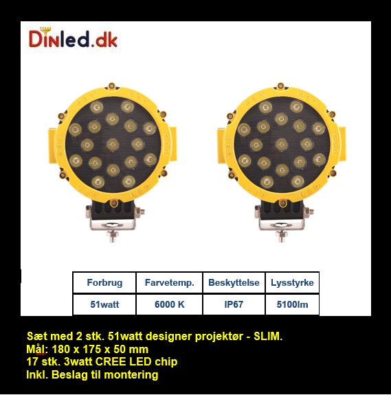 Designer LED køretøjs projektører 51watt 12/24 volt - SPOT