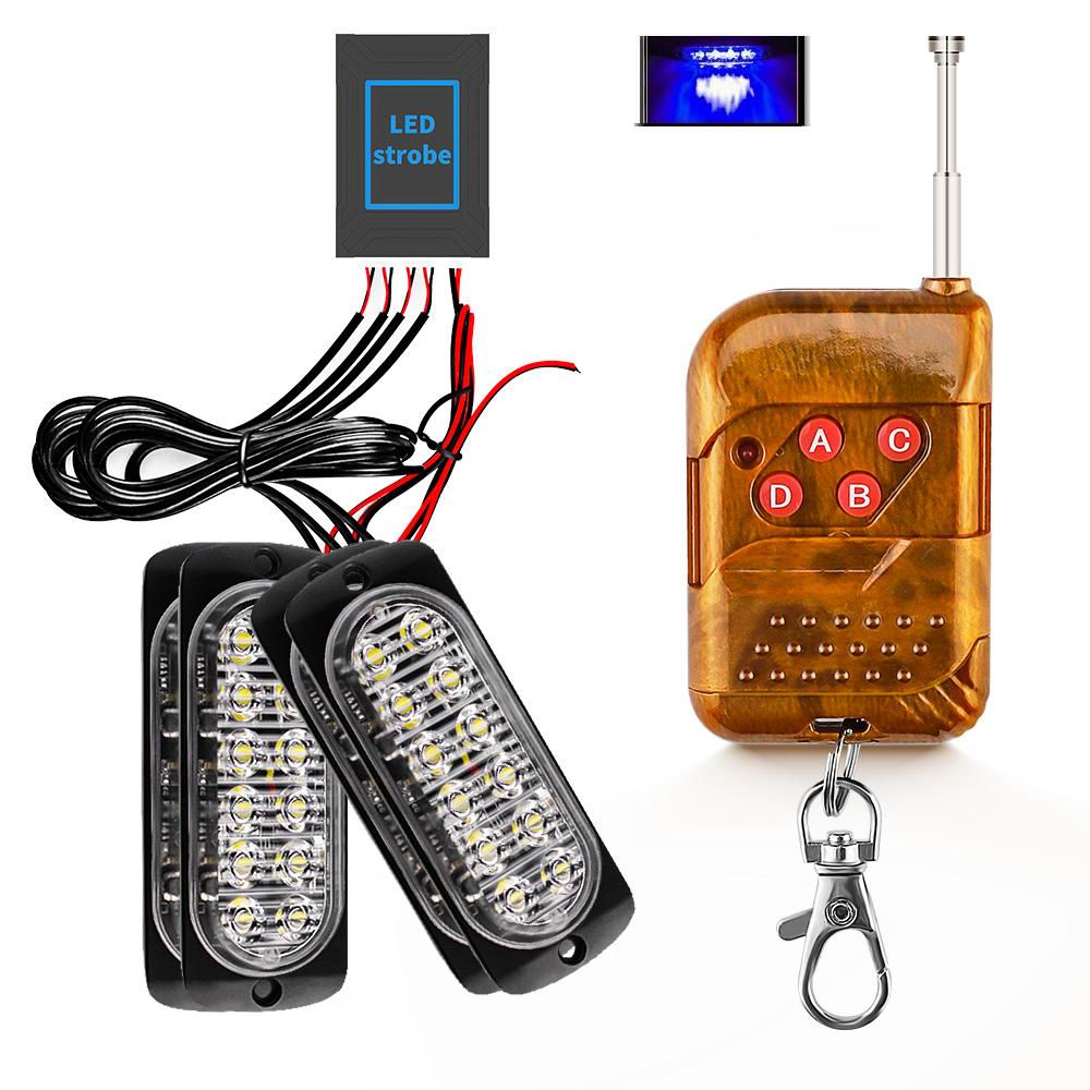 4 x 12 LED Blitzblink / strobe blink 12 / 24v - med fjernbetjening