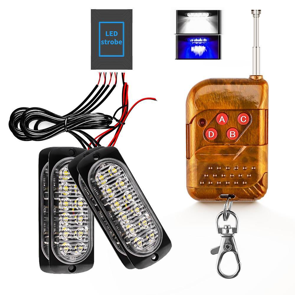 4 x 12 LED Blitzblink / strobe blink 12 / 24v - med fjernbetjening