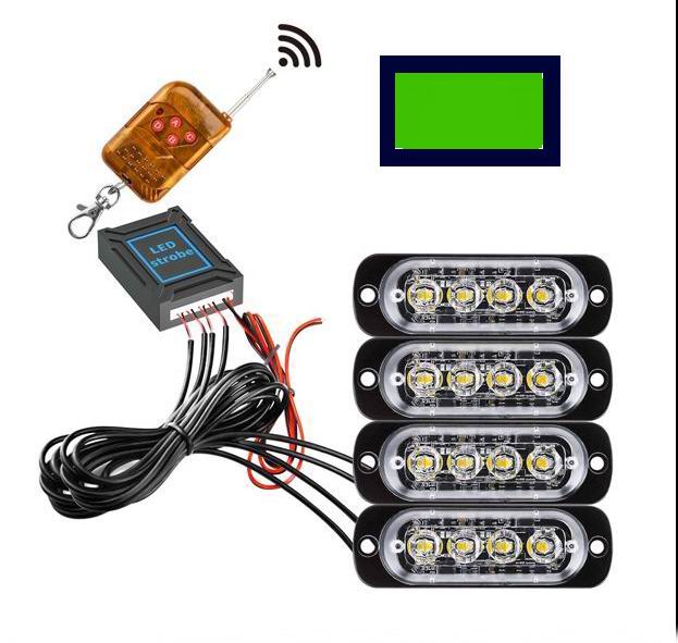 4 x 4 LED Blitzblink / strobe blink 12 / 24 v - med fjernbetjening