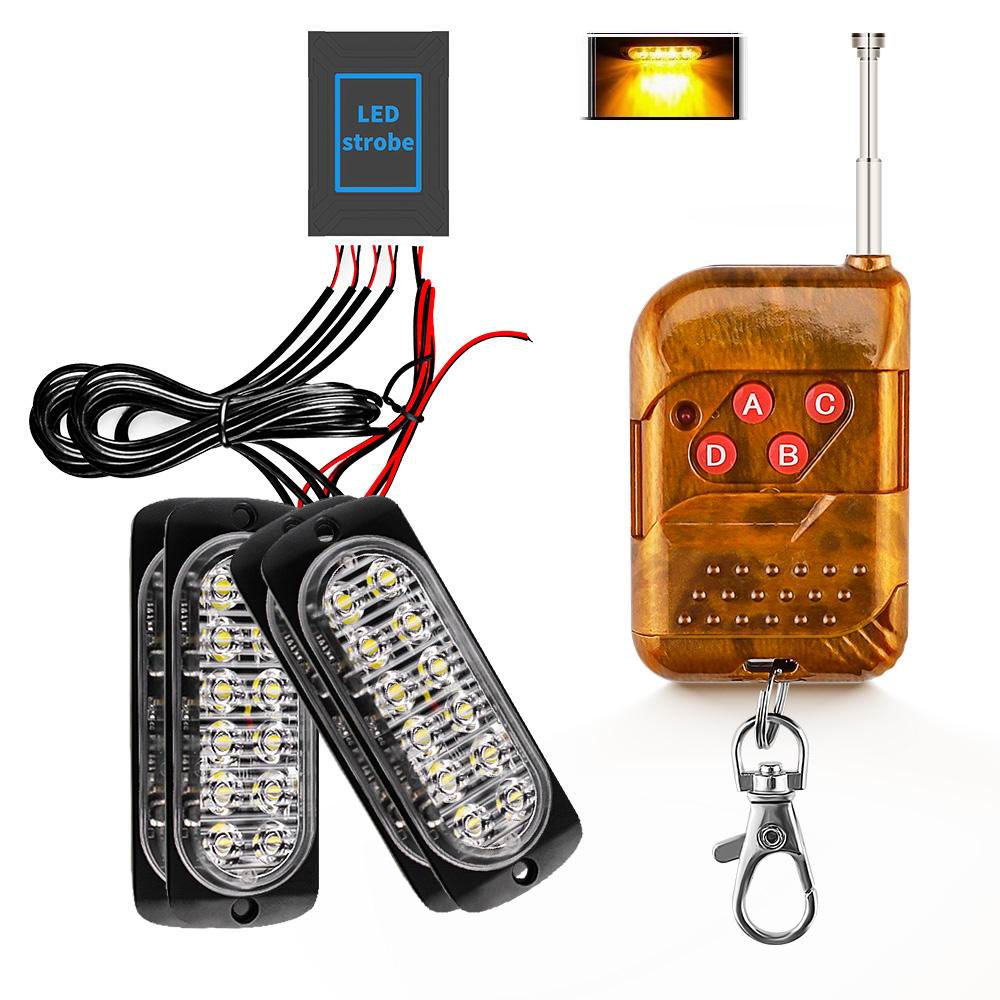 4 x 12 LED Blitzblink / strobe blink 12 / 24v - med fjernbetjening