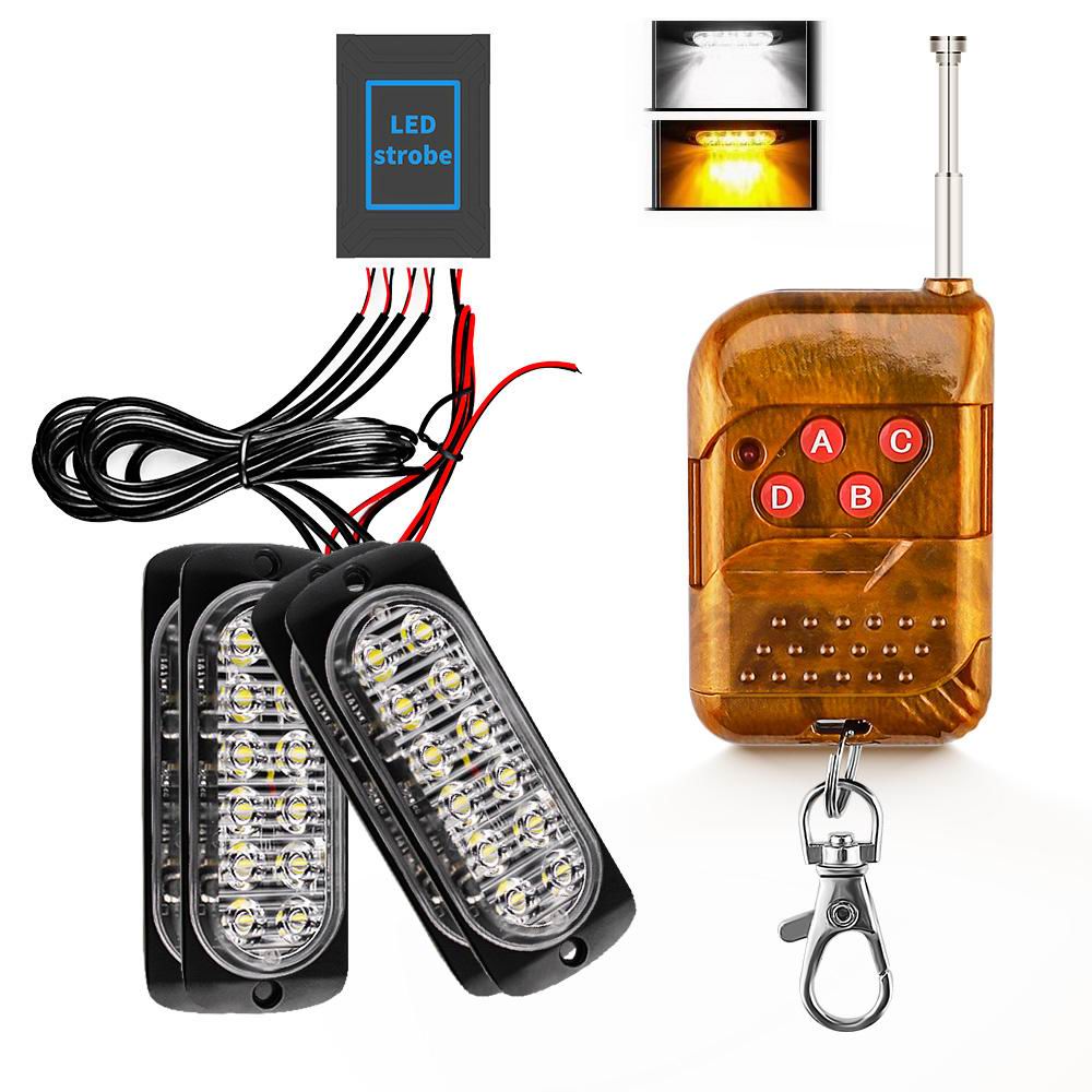 4 x 12 LED Blitzblink / strobe blink 12 / 24v - med fjernbetjening