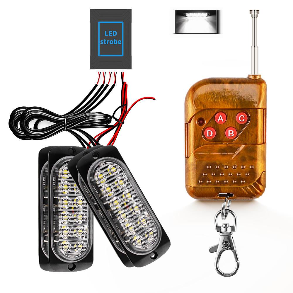 4 x 12 LED Blitzblink / strobe blink 12 / 24v - med fjernbetjening