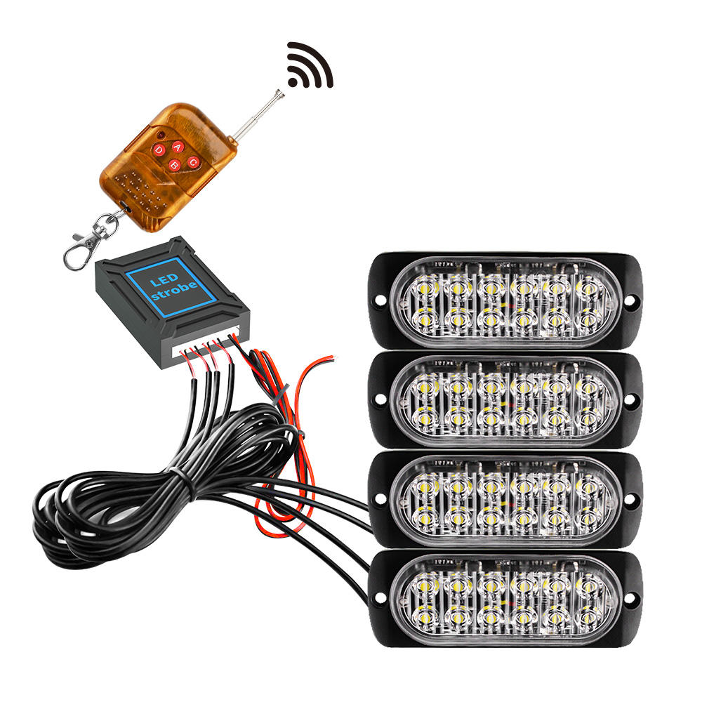 4 x 12 LED Blitzblink / strobe blink 12 / 24v - med fjernbetjening