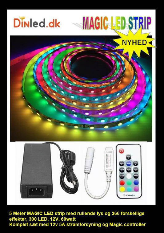5 meter, 12 volt, 60 watt, 300 LED, MAGIC LED strip - WS2811 - KOMPLET SÆT