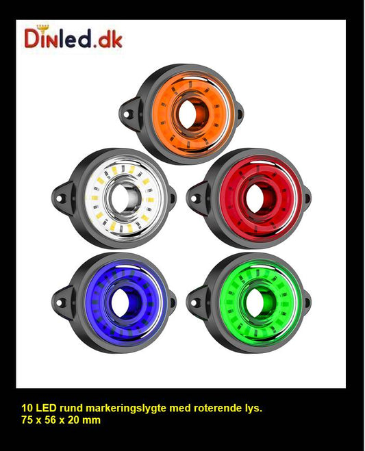 10 LED markeringslygte, 12 / 24v - m. roterende eller fast lys