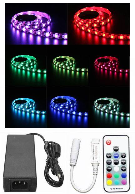 5 meter, 12 volt, 60 watt, 3600 lumen, IP65, 300 LED, RGB Led strip - KOMPLET SÆT
