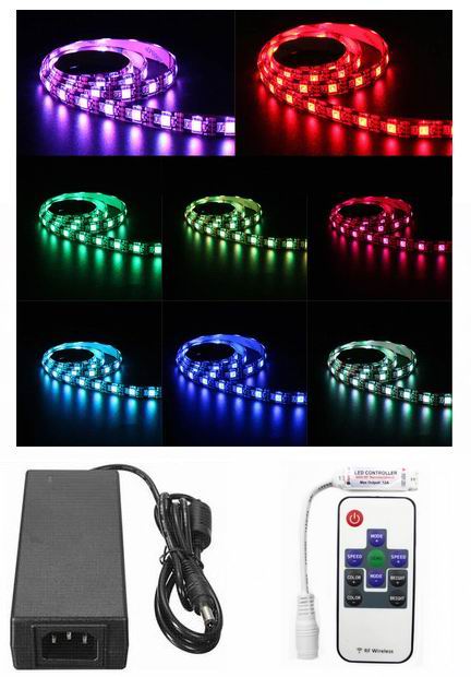 5 meter, 12 volt, 60 watt, 3600 lumen, IP65, 300 LED, RGB Led strip - KOMPLET SÆT