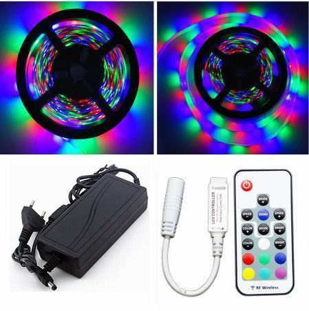 5 meter, 12 volt, 24 watt, IP65, 300 LED, VANDTÆT RGB LED strip - KOMPLET SÆT