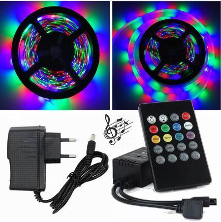 5 meter, 12 volt, 24 watt, IP65, 300 LED, VANDTÆT RGB LED strip - KOMPLET SÆT