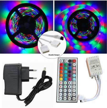 5 meter, 12 volt, 24 watt, IP65, 300 LED, VANDTÆT RGB LED strip - KOMPLET SÆT