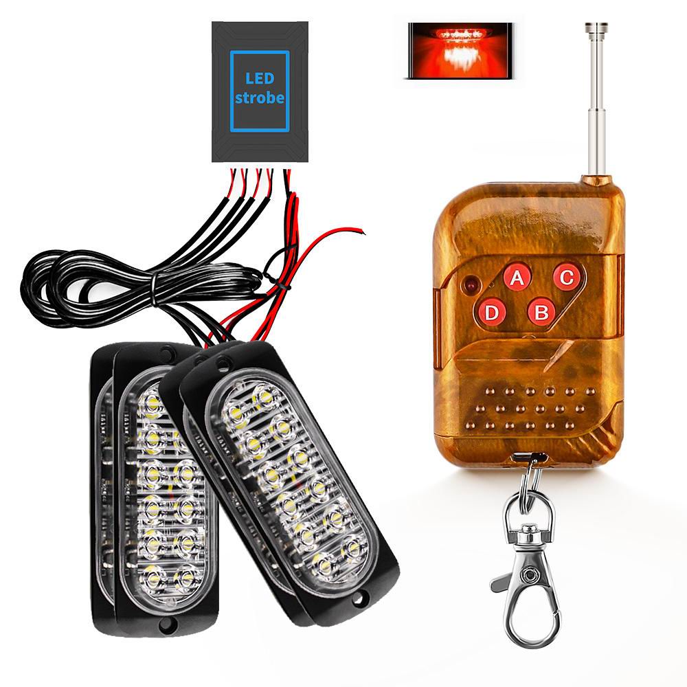 4 x 12 LED Blitzblink / strobe blink 12 / 24v - med fjernbetjening