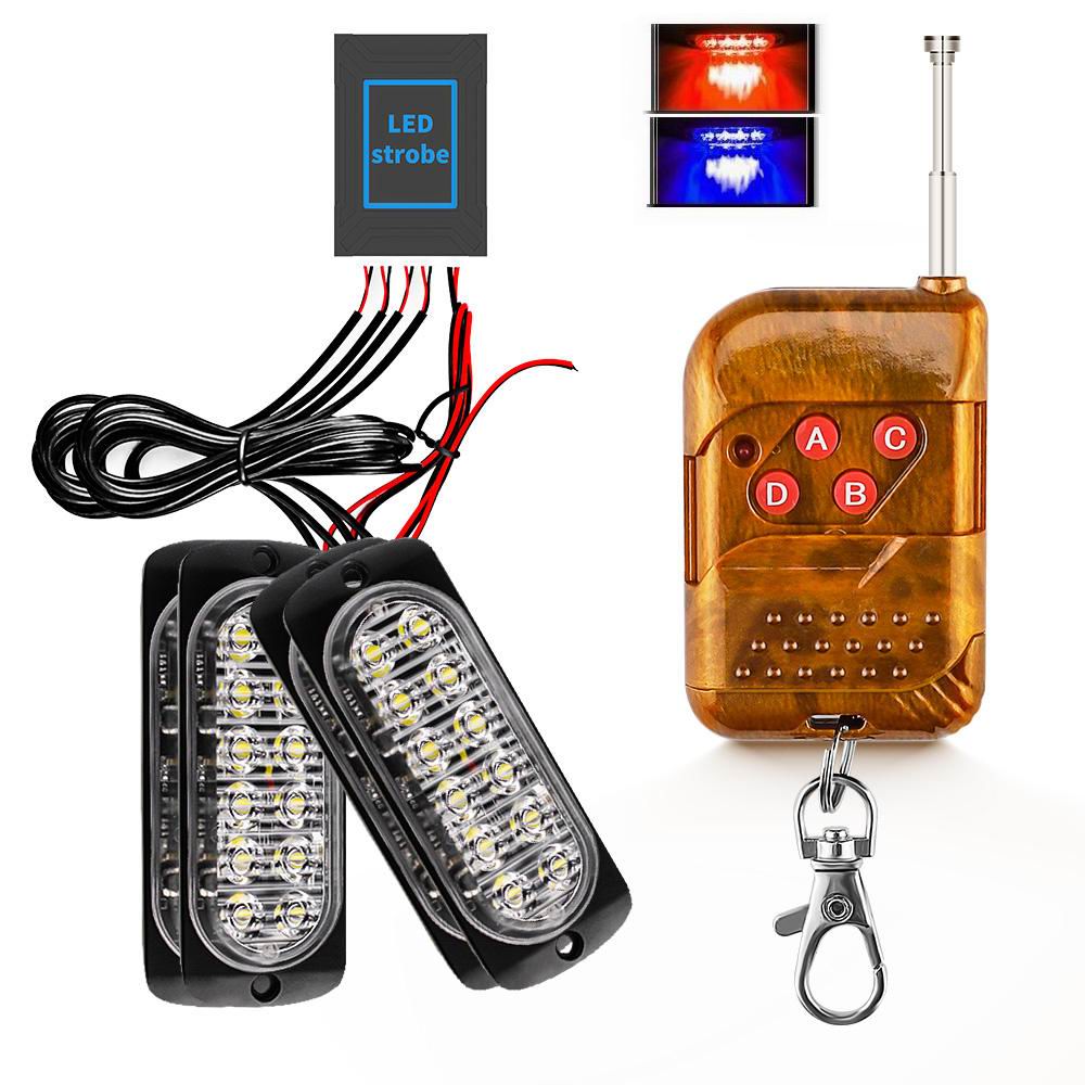4 x 12 LED Blitzblink / strobe blink 12 / 24v - med fjernbetjening