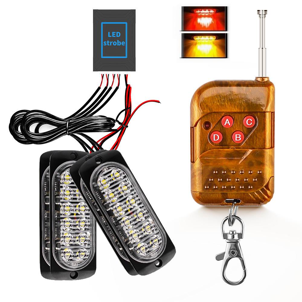 4 x 12 LED Blitzblink / strobe blink 12 / 24v - med fjernbetjening