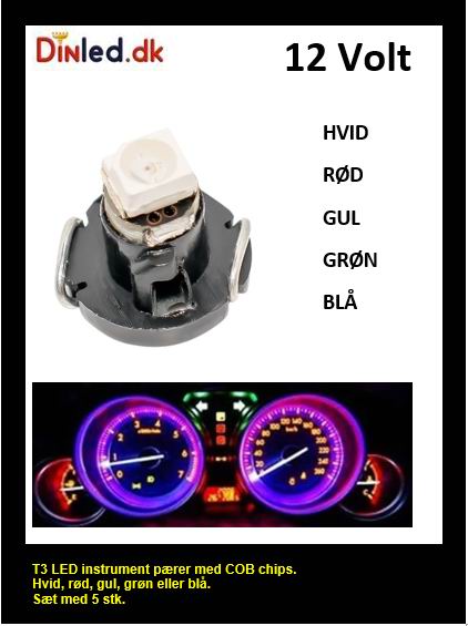 T3 LED Instrument pærer - sæt med  5 stk., 12v