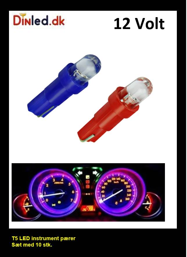 T5 LED Instrument pærer - sæt med  10 stk., 12v