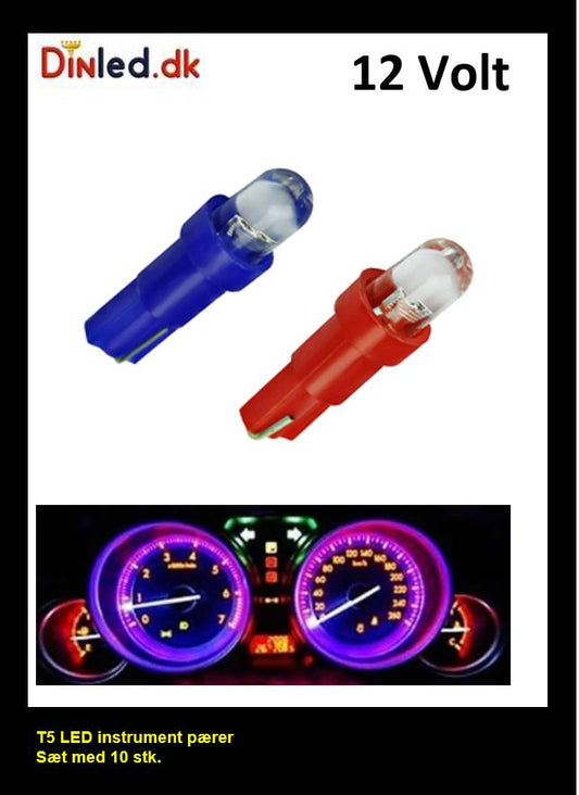 T5 LED Instrument pærer - sæt med  10 stk., 12v